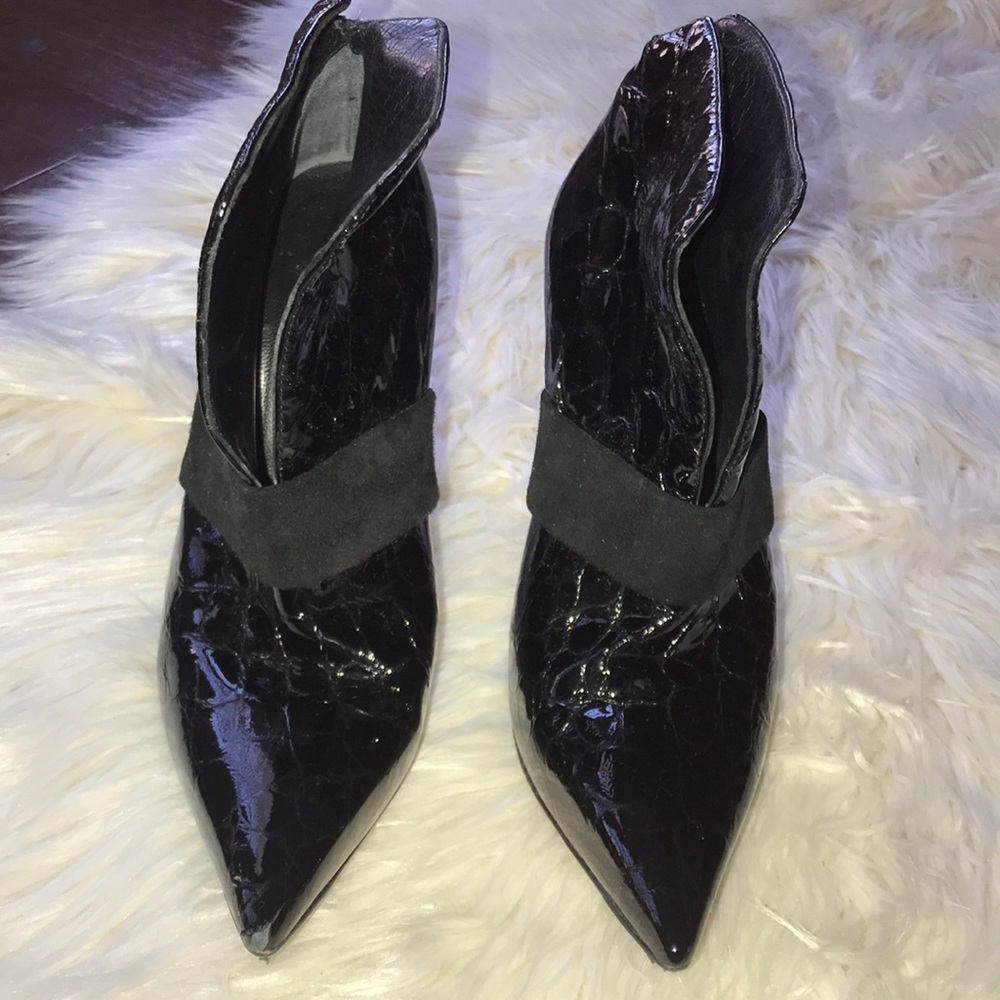 Aldo | Black Patent Leather Croc Print Booties - Picture 2 of 6